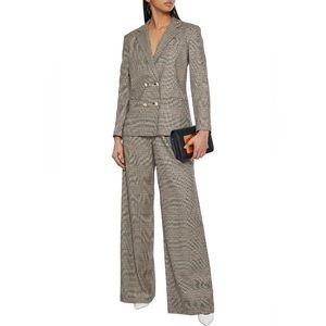 Alice And Olivia Houndstooth Plaid Double Breasted Stretch Wool Blend Blazer